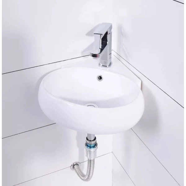 Раковина CeramaLux 9359 35 см, угловая, подвесная, белый