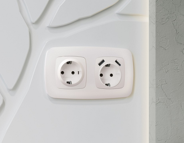 Накладка для розетки с заземлением и со шторками и 2хUSB type A Ambrella Volt OMEGA OP2090