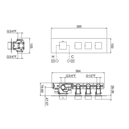 Смеситель для душа Carimali ilQuadro 21030EST/O-CR