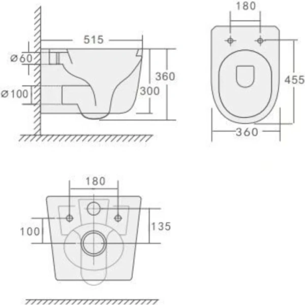 Унитаз подвесной Boheme Flow Luna 969-SET-L безободковый, торнадо, с сиденьем микролифт, серый матовый