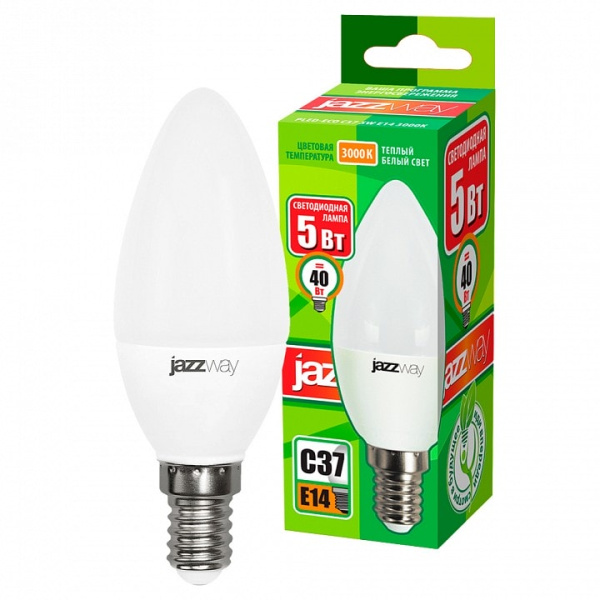 Лампа светодиодная Jazzway  E14 5Вт 3000K PLED-ECO-C37 5w E14 3000K