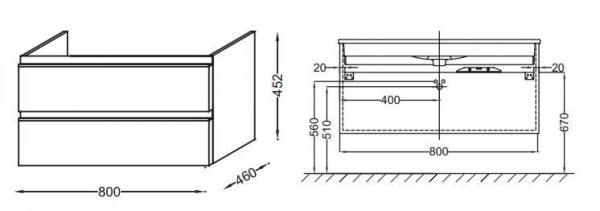 Тумба под раковину 80 см Jacob Delafon Vox EB2028-RA-M43 матовый аквамарин
