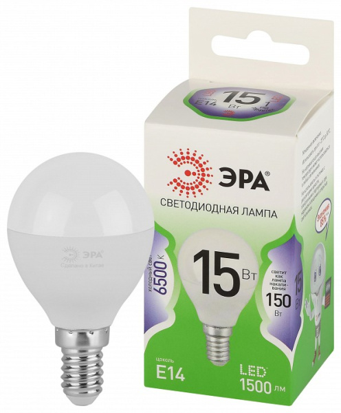 Лампа светодиодная Эра Green Line E14 15Вт 6500K LED P45-15W-865-E14 GL