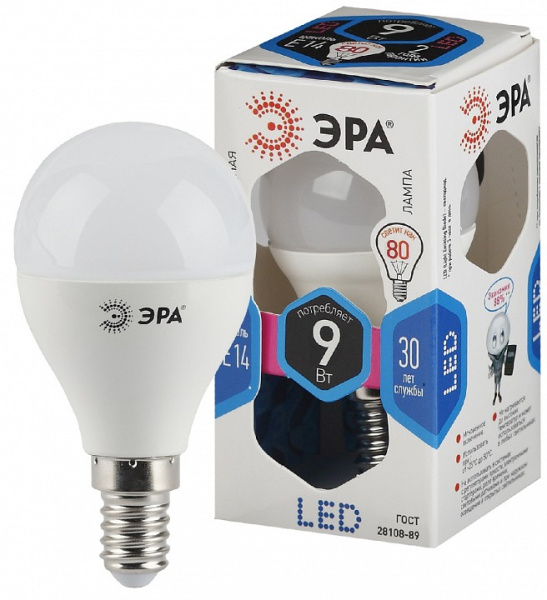 Лампа светодиодная Эра Стандарт E14 9Вт 4000K LED P45-9W-840-E14