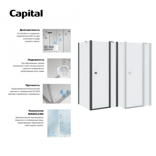 Душевая дверь в нишу Roca Capital 90x195 7M4609016M с фиксированной частью черный стекло прозрачное