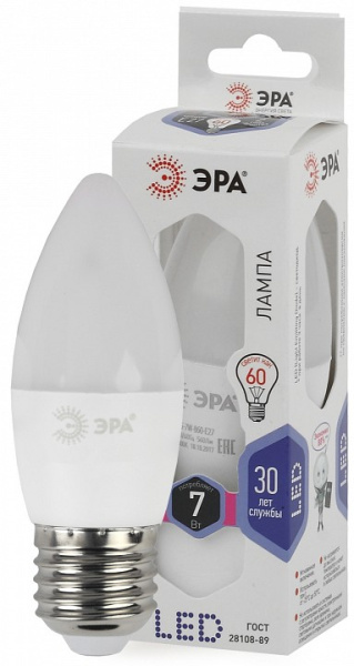 Лампа светодиодная Эра Стандарт E27 7Вт 6000K LED B35-7W-860-E27