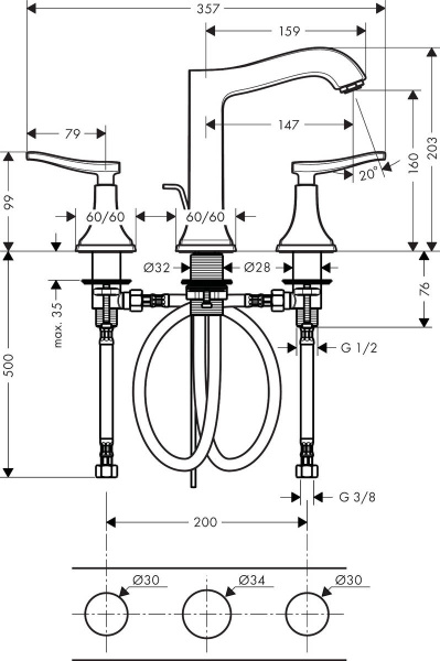 Смеситель для раковины hansgrohe Metropol Classic 31331000