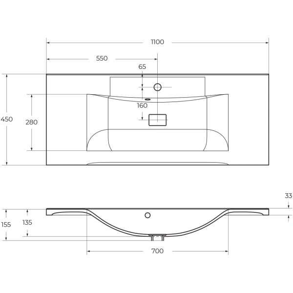 Раковина 110x45 см BelBagno Marino BB1100/450-LV-MR-PR