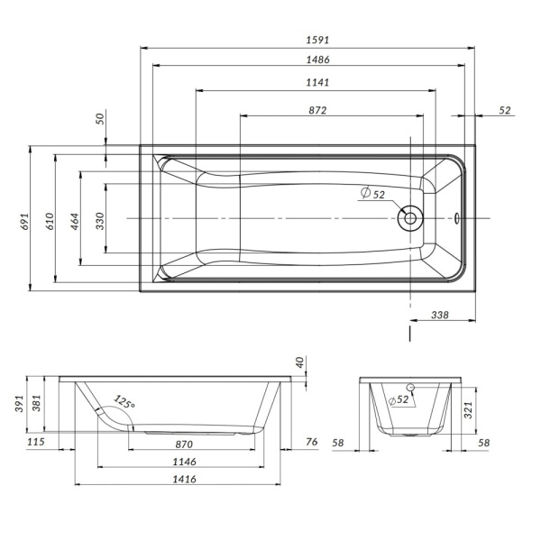 Каркас для ванны Am.Pm Gem W90A-160-070W-R 154 см