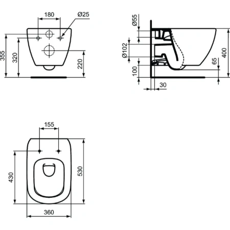 Унитаз подвесной Ideal Standard Tesi T0079V3 черный матовый
