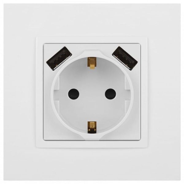 Розетка с заземлением и со шторкой и 2хUSB, без рамки Эра Эра Elegance 14-4109-01М