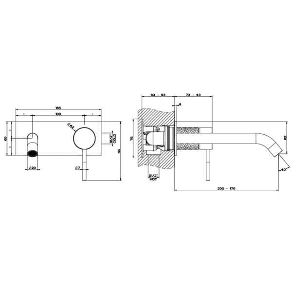 Смеситель для раковины Gessi 316 54190#707 черный матовый