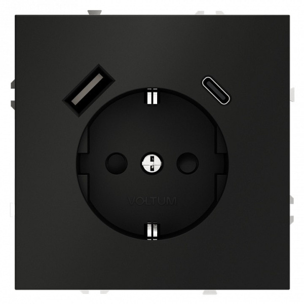 Розетка с заземлением и со шторкой и 2хUSB type A и C без рамки Voltum S70 VLS040508