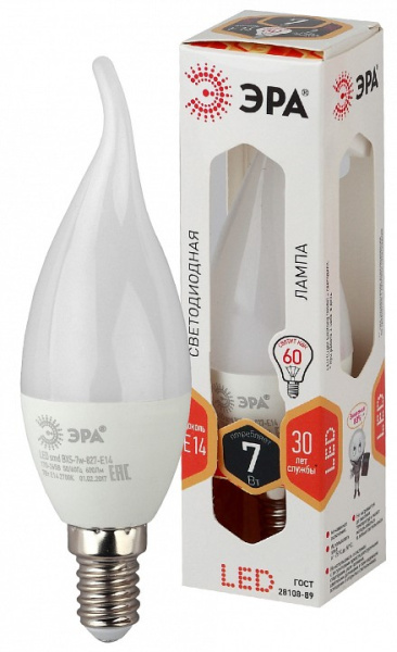 Лампа светодиодная Эра Стандарт E14 7Вт 2700K LED BXS-7W-827-E14