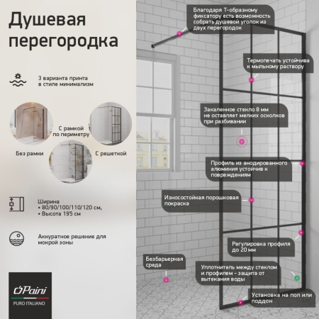 Душевая перегородка Paini 110 PAINI-WalkIN110G