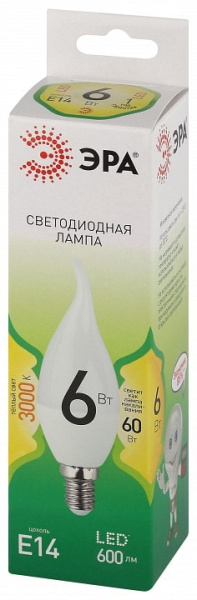 Лампа светодиодная Эра Green Line E14 6Вт 3000K LED BXS-6W-830-E14 GL