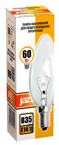 Лампа накаливания Jazzway  E14 60Вт 2700K B35 240V 60W E14 clear