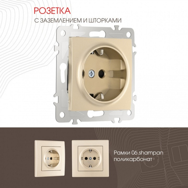 Розетка с заземлением и со шторкой без рамки Arte Milano am-206 206.40-1.shampan