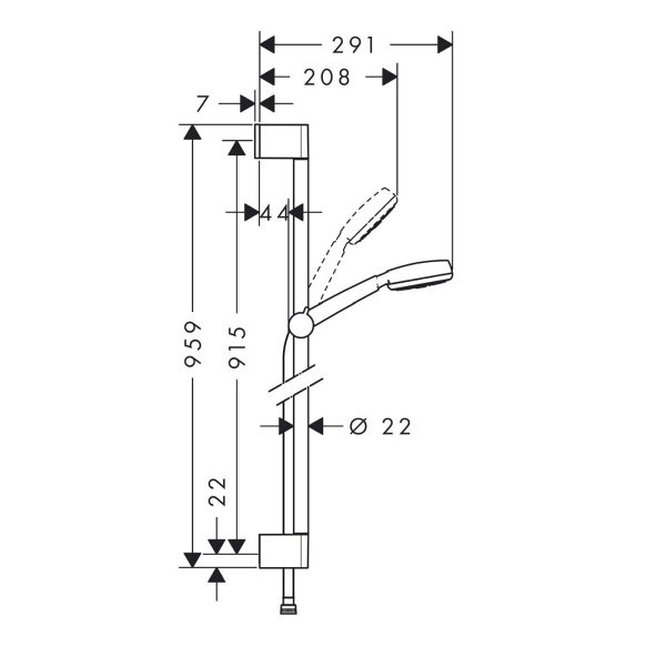 Душевой набор hansgrohe Crometta 100 1jet 26658400 со штангой 90 см 26658400 белый/хром