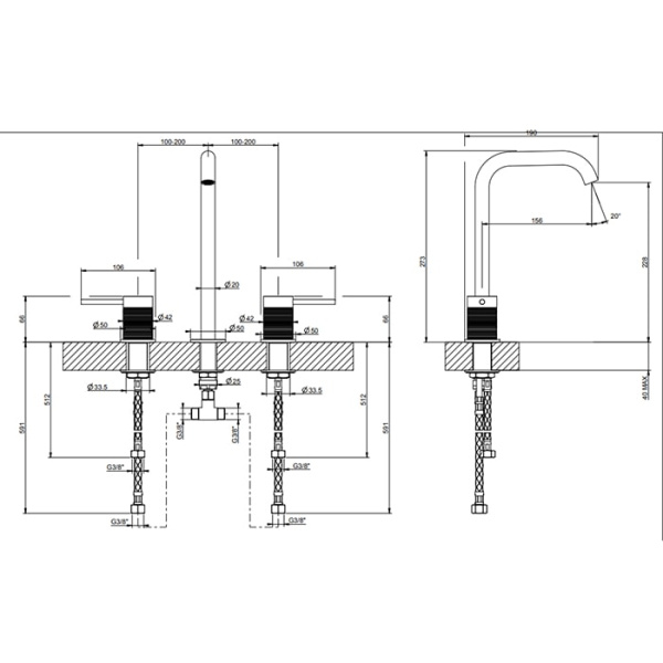 Смеситель для раковины Gessi 316 54311#707 черный матовый