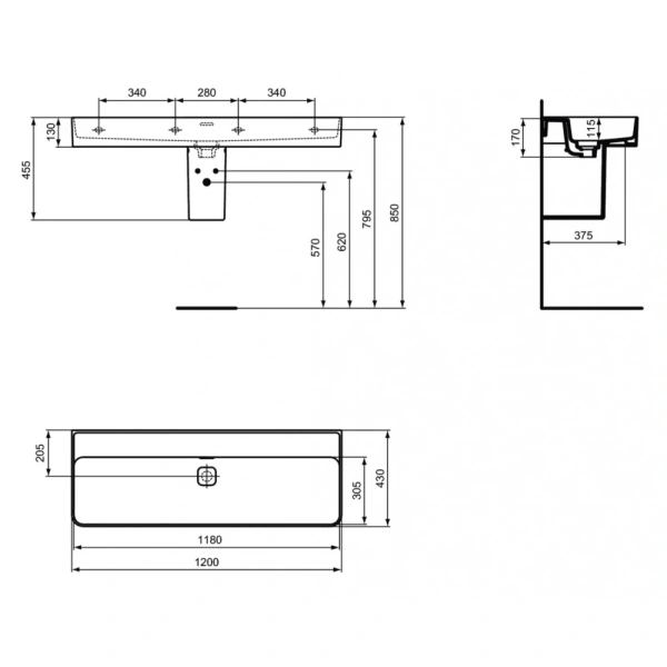 Раковина 120x43 см Ideal Standard Strada II T364101