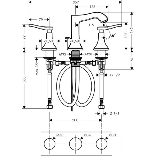 Смеситель для раковины hansgrohe Metropol Classic 31330090 хром/золото