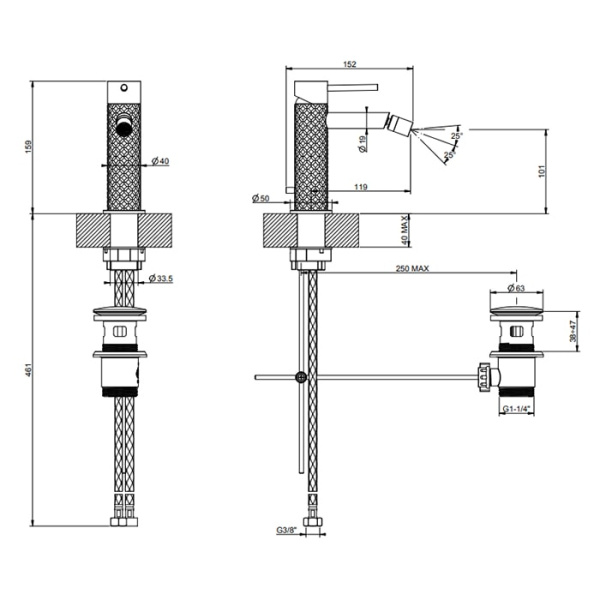 Смеситель для биде Gessi 316 54107#707 черный матовый