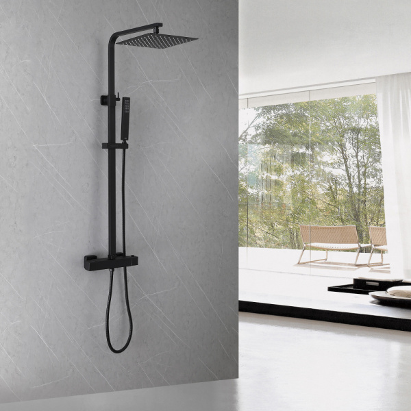 Душевая стойка Abber Daheim AF8260BL с термостатом черная матовая