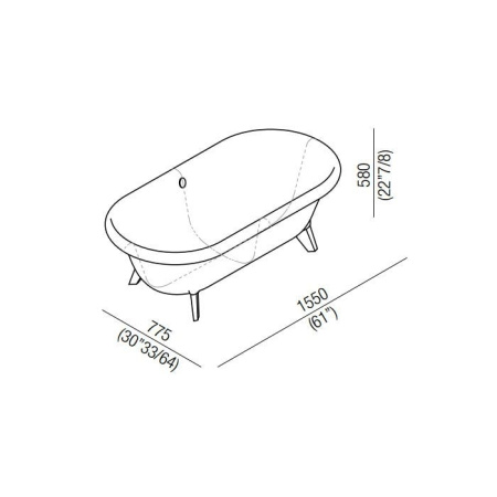 Ванна из искусственного камня Agape Ottocento 155х77 AVAS0967ZLS