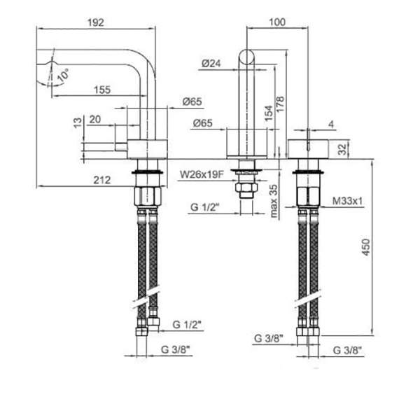 Смеситель для раковины Fantini AF/21 27 93 A104WF сталь