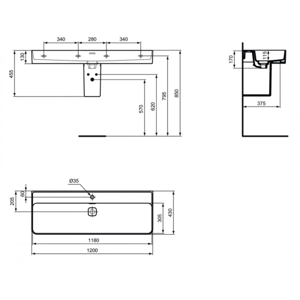 Раковина 120x43 см Ideal Standard Strada II T300601