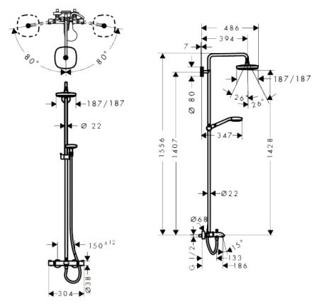 Душевая стойка hansgrohe Croma 27352400