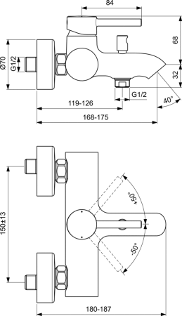 Смеситель для ванны и душа Ideal Standard Kolva BC675U5