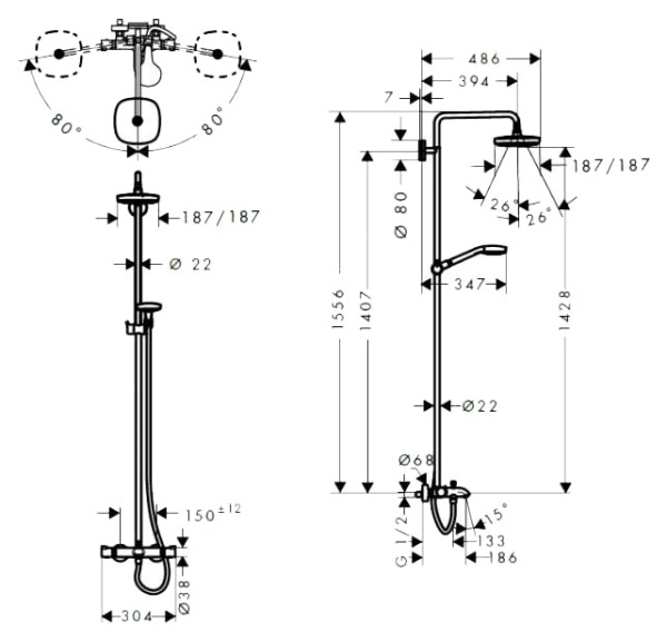 Душевая стойка hansgrohe Croma 27352400