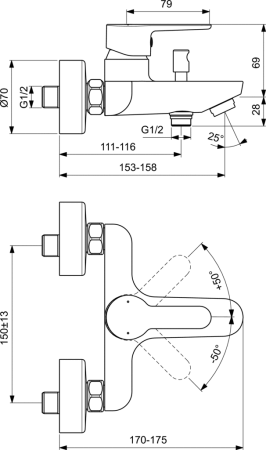 Смеситель для ванны и душа Ideal Standard Sesia BC208AA