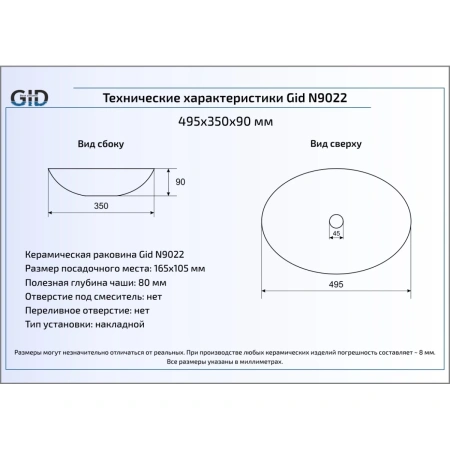 Раковина 49,5x35 см GID Simple N N9022