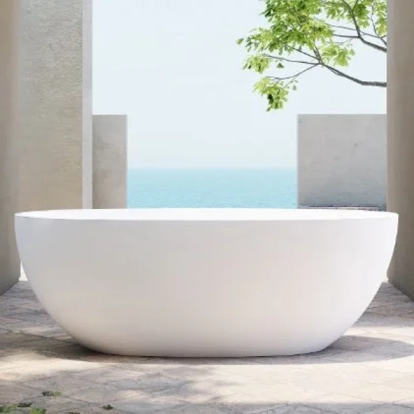 Ванна из литьевого мрамора Abber Stein AS9620-1.6 165x78 см, отдельностоящая, белый матовый