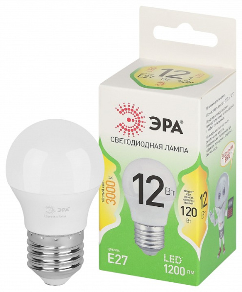 Лампа светодиодная Эра Green Line E27 12Вт 3000K LED P45-12W-830-E27 GL