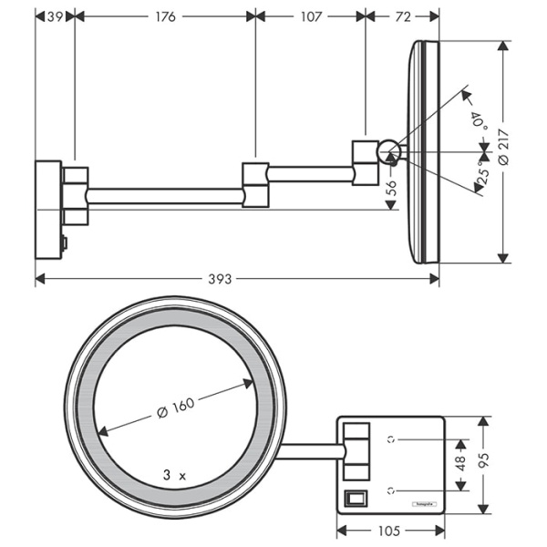 Косметическое зеркало с подсветкой hansgrohe AddStoris 41790000 хром