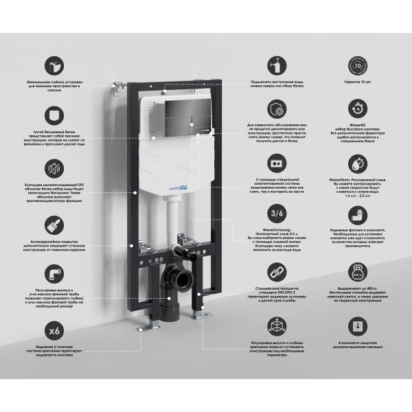 Инсталляция для унитаза WasserKRAFT Vils 56 56TLT.010.ME.PB04 с кнопкой смыва, черный глянец