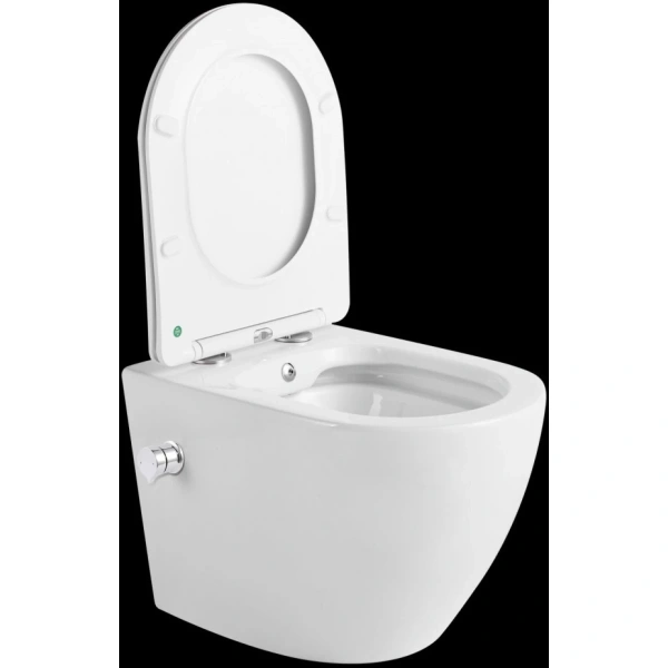 Унитаз подвесной CeramaLux 2196-BD безободковый, с функцией биде, с сиденьем микролифт, белый