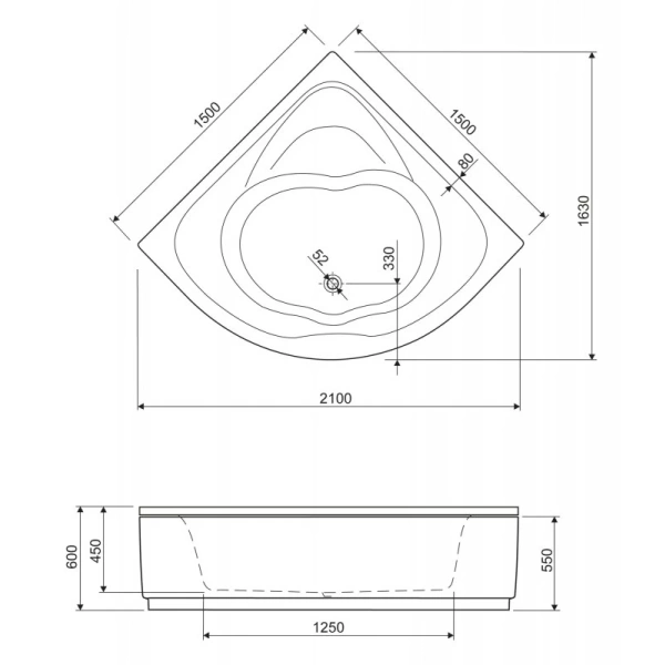 Акриловая ванна 150x150 см Cezares Cetina CETINA-150-150-41