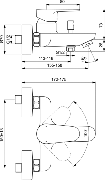 Смеситель для ванны и душа Ideal Standard Cerafine Model O BC500AA