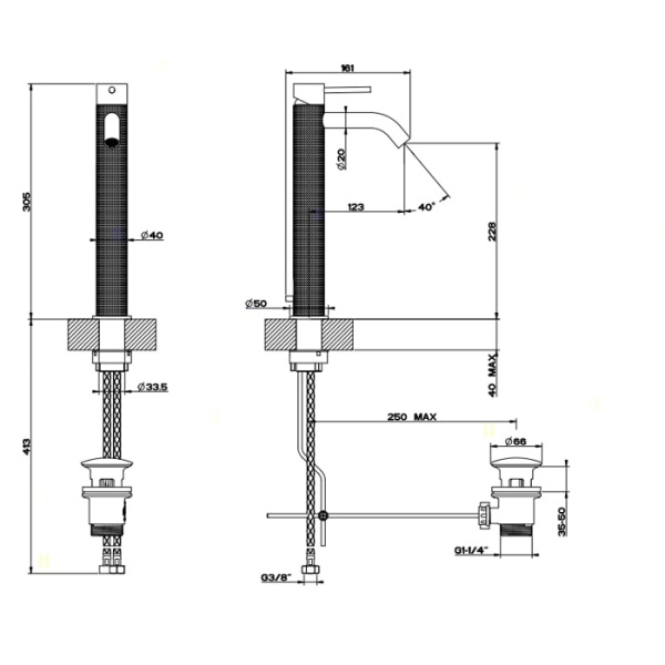 Смеситель для раковины Gessi 316 54404#239 нержавейка