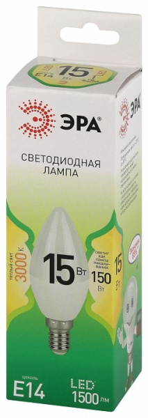 Лампа светодиодная Эра Green Line E14 15Вт 3000K LED B35-15W-830-E14 GL