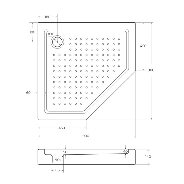Душевой поддон Cezares 90 TRAY-A-P-90-15-W0 белый