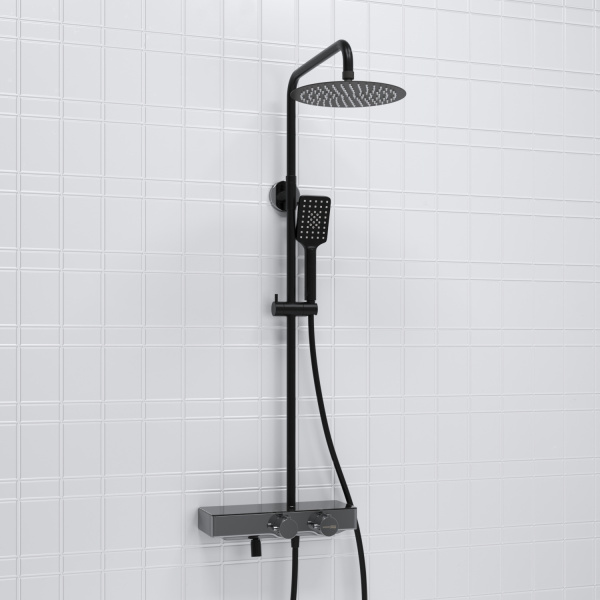 Душевая стойка WasserKRAFT A114.258.130.CB Thermo черный матовый/хром