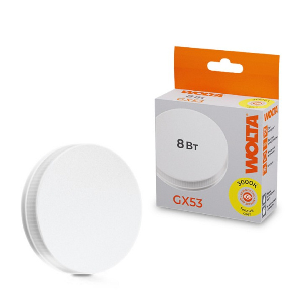 Лампа светодиодная Wolta GX53 8Вт 3000K 25Y75R8GX53