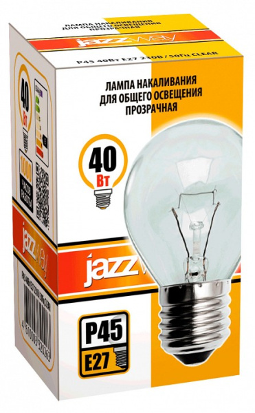 Лампа накаливания Jazzway  E27 40Вт 2700K P45 240V 40W E27 clear