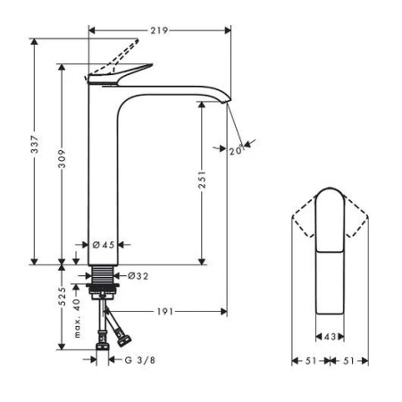 Смеситель для раковины hansgrohe Vivenis 75042000 без донного клапана
